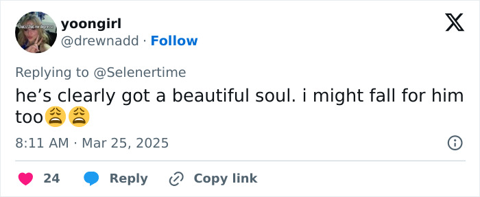 Tweet praising Benny for his lovely attitude towards women, highlighting his beautiful soul.