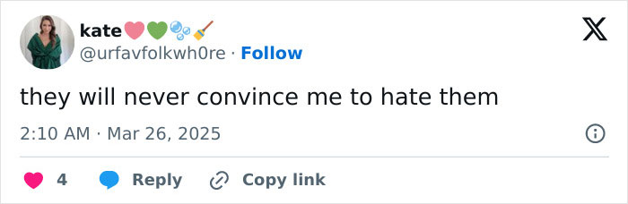 Tweet saying, "they will never convince me to hate them," related to Gwyneth Paltrow and Meghan Markle rumors.