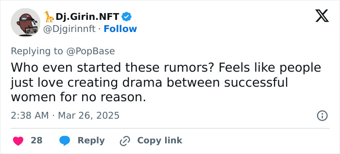 A tweet discussing drama rumors between successful women like Gwyneth Paltrow and Meghan Markle.