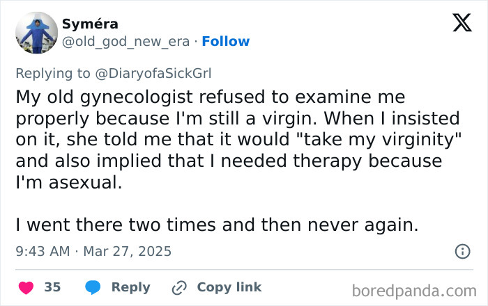 Tweet screenshot about a negative experience with a doctor, highlighting unprofessional behavior.