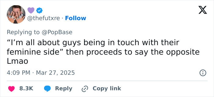Tweet discussing men being in touch with their feminine side, referencing "soft girl era.