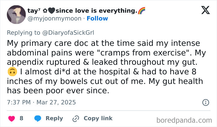 Tweet about a personal experience with a misdiagnosis by a doctor, leading to severe health issues.