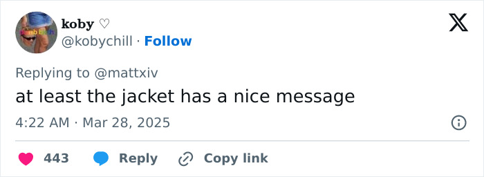 koby comments on JoJo Siwa's shaved rainbow head, remarking on the jacket's nice message.