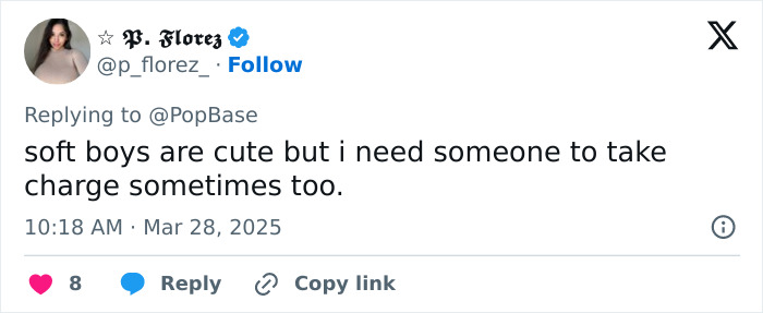 Tweet about "soft boys," expressing a desire for someone to take charge.