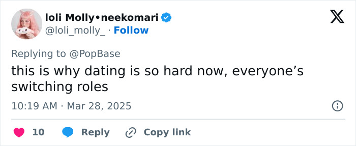 Tweet response discussing dating and role changes amid men's "soft girl era.