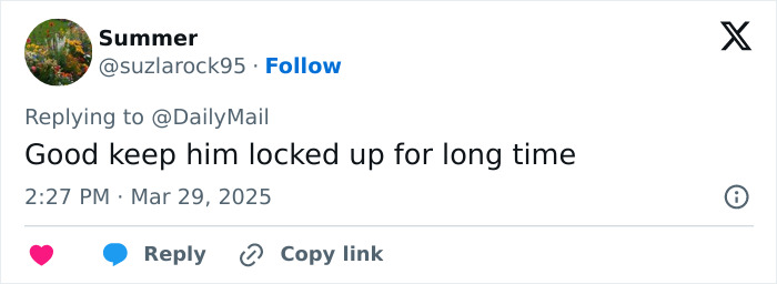 Tweet reacting to convict arrested after assaulting bride at bachelorette party.