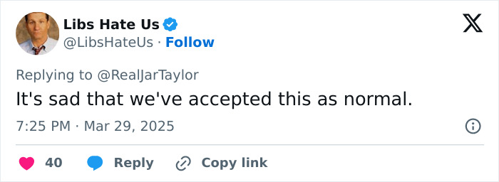 Tweet reacting to convict arrested after assault at bachelorette party, expressing dismay at acceptance of such incidents.