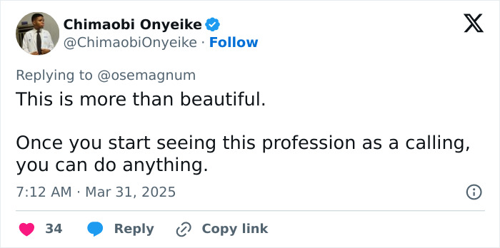 Tweet praising nurses, highlighting their dedication and calling.