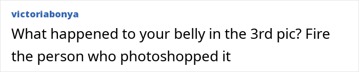 Comment questioning a potential Photoshop fail in a bikini photo, referring to third picture discrepancy. Comment questioning a potential Photoshop fail in a bikini photo, referring to third picture discrepancy.