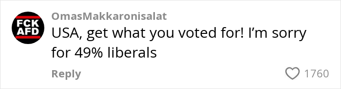Comment with political sentiment on grocery prices in America, expressing discontent with voting outcomes.