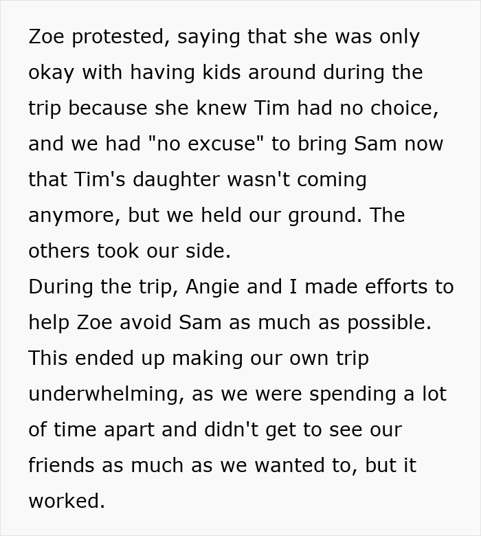 Text about a childfree friend upset during holiday plans involving children. Text about a childfree friend upset during holiday plans involving children.