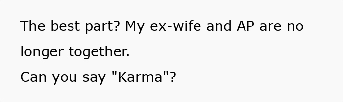Text about karma and ex-partners' relationships ending unexpectedly.