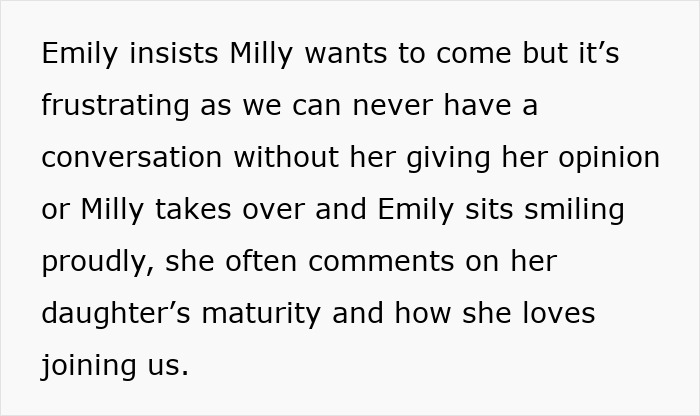 Text discussing a woman's frustration over a 7-year-old joining a spa day where kids aren&rsquo;t allowed.