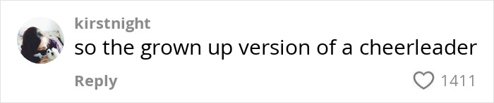 Comment discussing a woman's 'hottest' outfit with a cheerleader comparison, liked 1411 times.