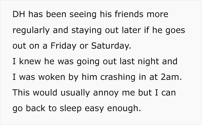 Text about separation: a spouse frequently goes out late, causing disruptions at home.