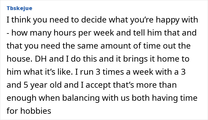 Text message discussing balancing running and parenting toddlers, suggesting equal time for hobbies.