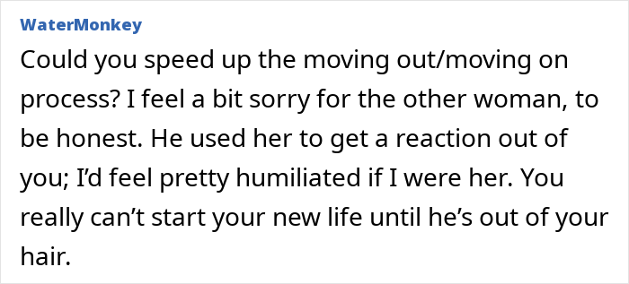 Text from an online comment about relationship and separation process advice.