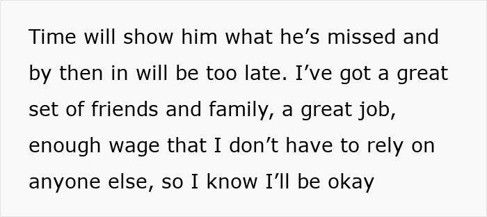Text about self-reliance and moving on after a marriage ends, emphasizing independence and support from friends and family. Text about self-reliance and moving on after a marriage ends, emphasizing independence and support from friends and family.
