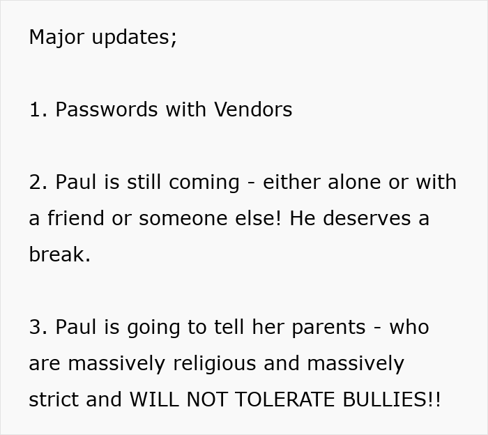 Notes on wedding updates, including guest issues and family reactions, related to engagement controversy.