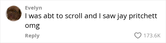 Comment from Evelyn about seeing a character named Jay Pritchett, with 173.6K likes.
