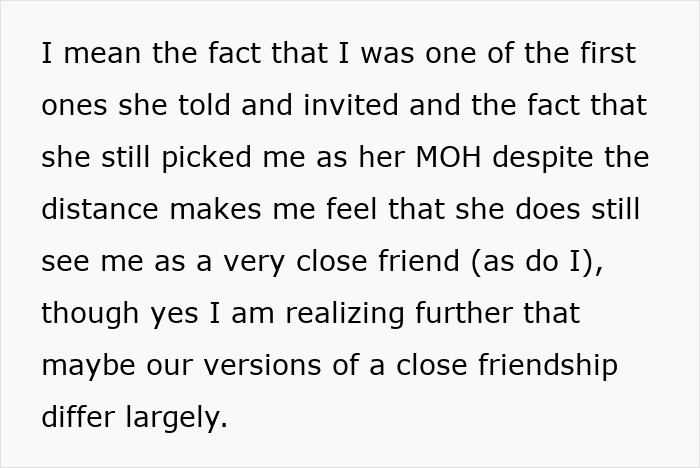 Text about being MOH reveals doubts on the depth of friendship, highlighting red flags. Text about being MOH reveals doubts on the depth of friendship, highlighting red flags.