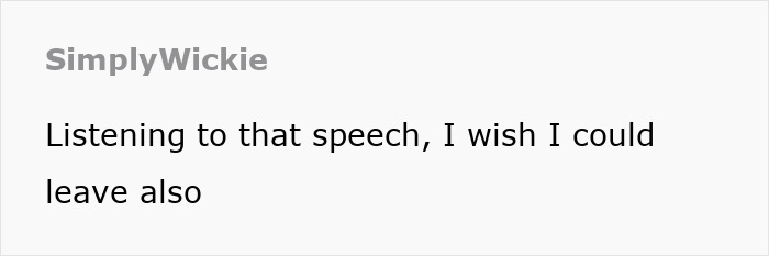 Text meme about wanting to leave during a speech, referencing a viral moment.