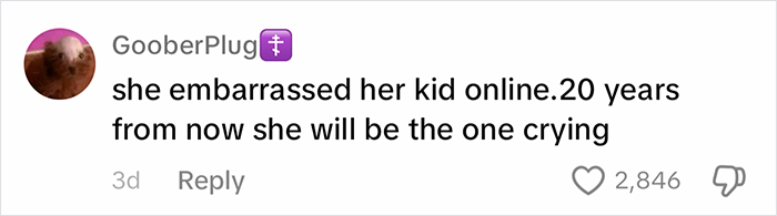 Comment addressing "big boys don’t cry" parenting with 2,846 likes and criticism of online embarrassment. Comment addressing "big boys don’t cry" parenting with 2,846 likes and criticism of online embarrassment.