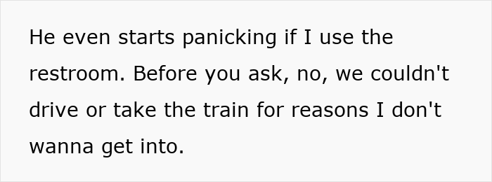 Text about panic and travel limitations on a plane. Text about panic and travel limitations on a plane.