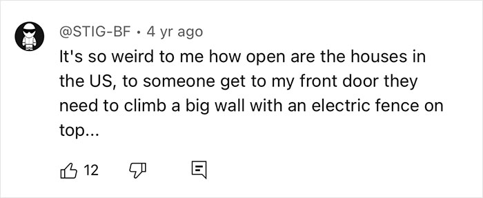 Comment discussing home protection, mentioning electric fences as a security measure. Comment discussing home protection, mentioning electric fences as a security measure.