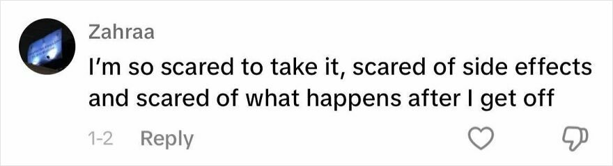 Comment about fear of Ozempic side effects and stopping usage.