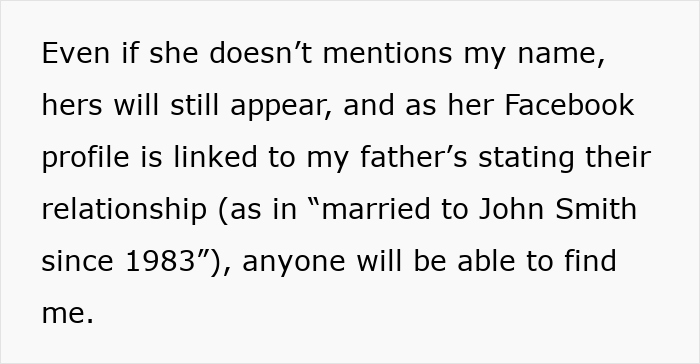 Text describing a daughter's concern over privacy due to her mother's public sharing.