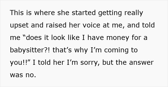 Text exchange on babysitting request, highlighting the anxious conversation between sisters over childcare responsibilities.