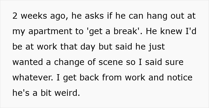 Text message revealing apartment was used for cheating.