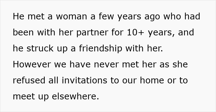 Text about a couple's longtime friend hosting a woman in their spare room without their consent.