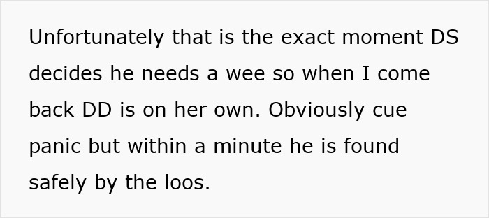 Text recounting a brief man-kids supermarket disappearance, child found safe by the bathrooms. Text recounting a brief man-kids supermarket disappearance, child found safe by the bathrooms.