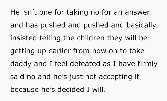 Text discussing respect issues in a relationship, highlighting a husband's insistence and wife's feeling of defeat. Text discussing respect issues in a relationship, highlighting a husband's insistence and wife's feeling of defeat.