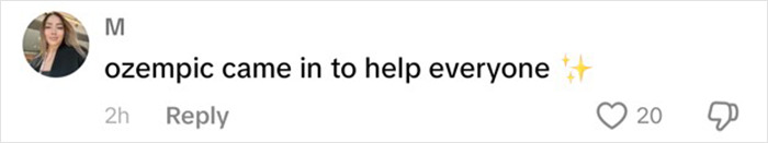 Comment on Ozempic's impact with user reactions, stating "Ozempic came in to help everyone" alongside engagement icons.