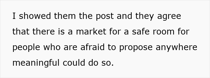 Text about a safe room market for people hesitant to propose, inspired by a post about ring swapping.