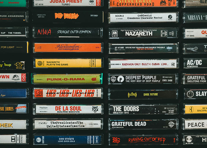 Vintage cassette tapes collection evokes nostalgia for a life without social media.