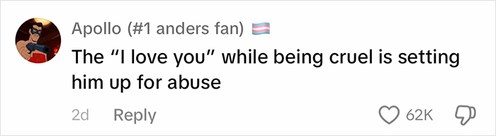 Comment discussing the impact of cruel behavior on parenting with 62K likes. Comment discussing the impact of cruel behavior on parenting with 62K likes.