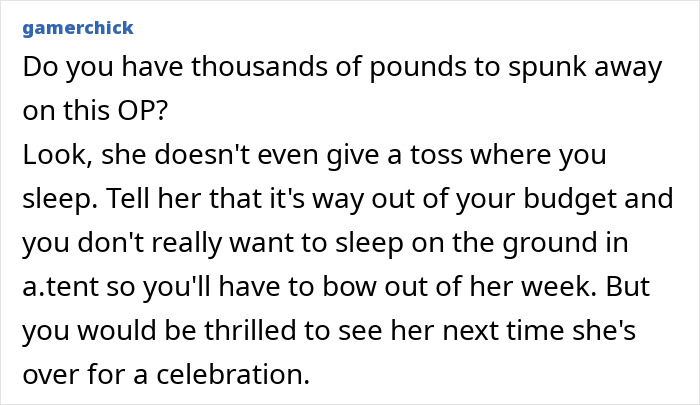 Text advising MOH to skip a friend's wedding due to red flags concerning expenses and accommodation. Text advising MOH to skip a friend's wedding due to red flags concerning expenses and accommodation.