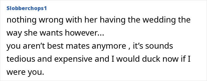 Red flags in wedding plans; advice shared on Reddit about distancing from a friend’s costly, tedious celebration. Red flags in wedding plans; advice shared on Reddit about distancing from a friend’s costly, tedious celebration.