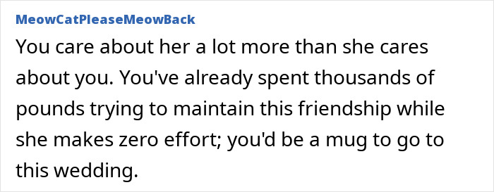 Text from user advising to skip friend's wedding due to red flags. Text from user advising to skip friend's wedding due to red flags.