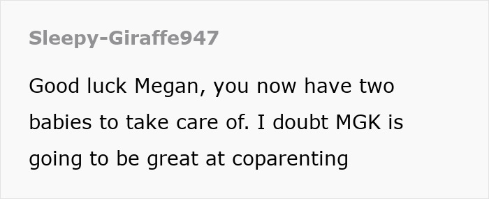 Text screenshot about Megan Fox, MGK, and coparenting humor.