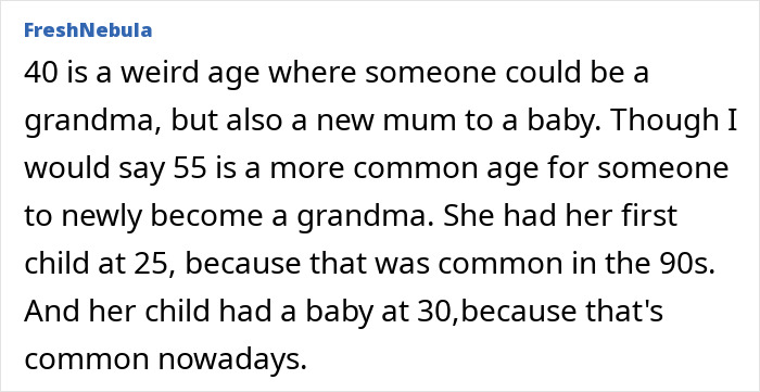 Text discussing a 39-year-old grandma, highlighting generational differences and social trends. Text discussing a 39-year-old grandma, highlighting generational differences and social trends.