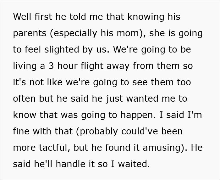 Text message about future in-laws visiting honeymoon location, causing distress for bride-to-be.