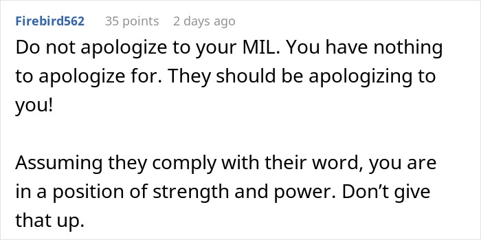 Comment discussing in-laws planning to vacation at honeymoon spot, offering advice on maintaining strength and power.