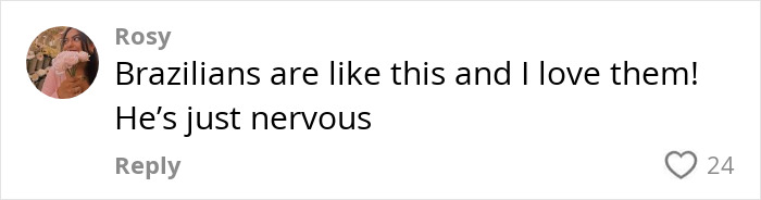 Comment from Rosy expressing love for Brazilians amid interview controversy.