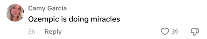 Comment reading "Ozempic is doing miracles" with 39 likes, referencing Ozempic.