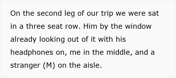 Text from a plane trip description with a focus on seating arrangement. Text from a plane trip description with a focus on seating arrangement.